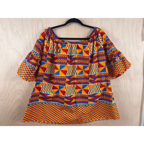 Colorful Geometric Print Off Shoulder Top Women’s 1X Festival Boho - Picture 2 of 9